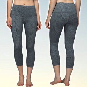 LULULEMON Wunder Under Crop II Luon Roll Down Sz 4 Dottie Dash Slate Black
